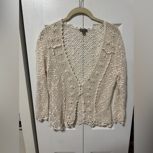 Ann Taylor Cream Open-Knit Cardigan